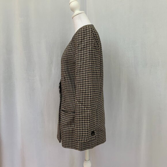 Vtg 80s Houndstooth Double Breast Wool Blazer Jacket Made in USA - Picture 10 of 16